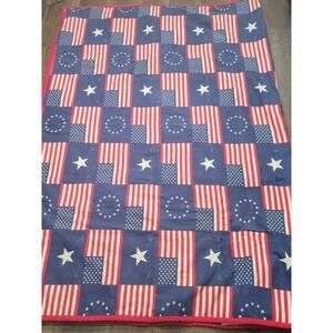 Vintage Guess Denim Patchwork Quilt American‎ Flag Reversible Americana 70x100